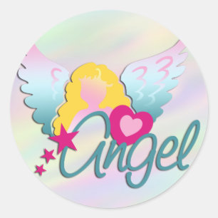Angels Liebe   hellfarbig Runder Aufkleber