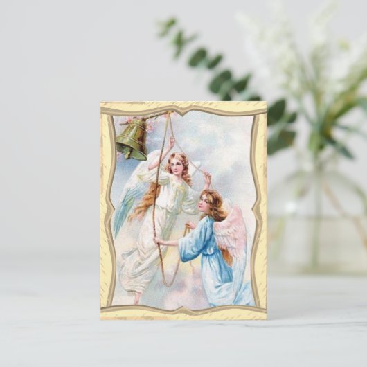 Angels mit Weihnachts-Glockenpostkarte Postkarte (Stehend Vorderseite)