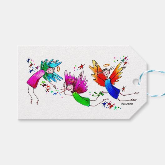 Angels Red Green and Blue Happy Spirits Watercolor Geschenkanhänger (Vorderseite (Horizontal))
