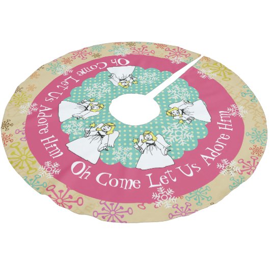 Angels Snowflakes Ließ uns Adore Ihm Tree Skirt Polyester Weihnachtsbaumdecke (Schrägansicht)