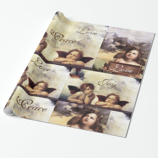 ANGELS /Winged Cherubs CHRISTMAS JOY PEACE LIEBE Geschenkpapier (Ungerollt)