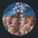 ANGELS WITH WHITE LILIES GROßE WANDUHR<br><div class="desc">Angels with white lily flowers , detail from The Coronation Of The Virgin painting by the Italian Renaissance master Filippo Lippi 1439 -1447 FLorence Italy .</div>