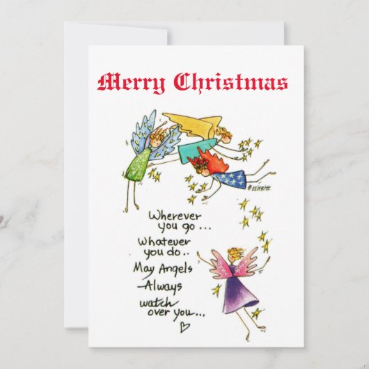 Angels With You at Christmas Wassercolor Art Einladung (Vorderseite)