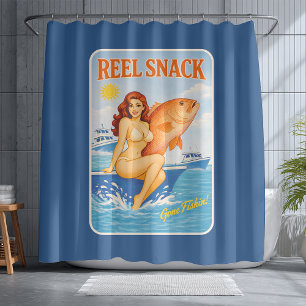 Angelschnitzel Lustiger Retro Pin-Up Rotbarsch Ang Duschvorhang