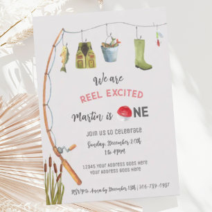 Angelschnur Aufgeregte Fischerei Erste Geburtstags Einladung