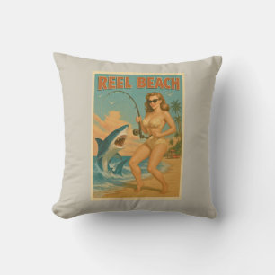 Angelschnur-Strand-Hai-Angeln-Pin-Up-Retro-Küstenl Kissen