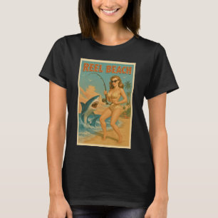 Angelschnur Strand Hai-Angeln Pin-Up Retro-Strandl T-Shirt