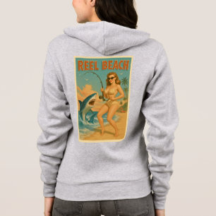 Angelschnur Strand Haifisch Angeln Pin-Up Retro Kü Hoodie
