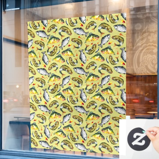 Angelsportgeschäft Fisch Muster Vollformat Fensteraufkleber (Café-Fenster)
