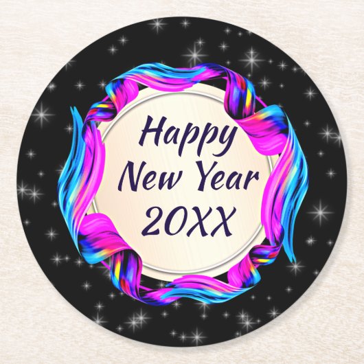 Angemalt Ribbon am nächtlichen Himmel glücklich Ne Runder Pappuntersetzer (Vorderseite)