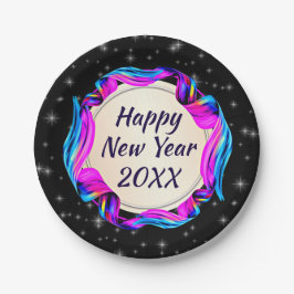 Angemalt Ribbon am nächtlichen Himmel Happy New Ye Pappteller