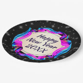 Angemalt Ribbon am nächtlichen Himmel Happy New Ye Pappteller (Schrägansicht)