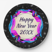 Angemalt Ribbon am nächtlichen Himmel Happy New Ye Pappteller (Vorderseite)