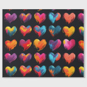 Angemalte Herzen auf schwarzem Hintergrund Geschenkpapier (Flach)