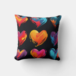 Angemalte Herzen auf schwarzem Hintergrund Kissen