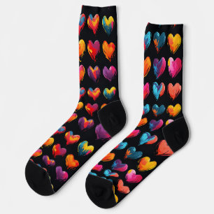 Angemalte Herzen auf schwarzem Hintergrund Socken