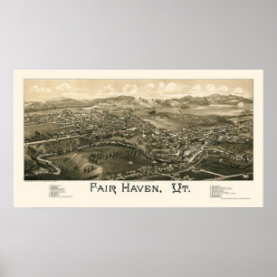 Angemessener Hafen, panoramische Karte VT - 1886 Poster