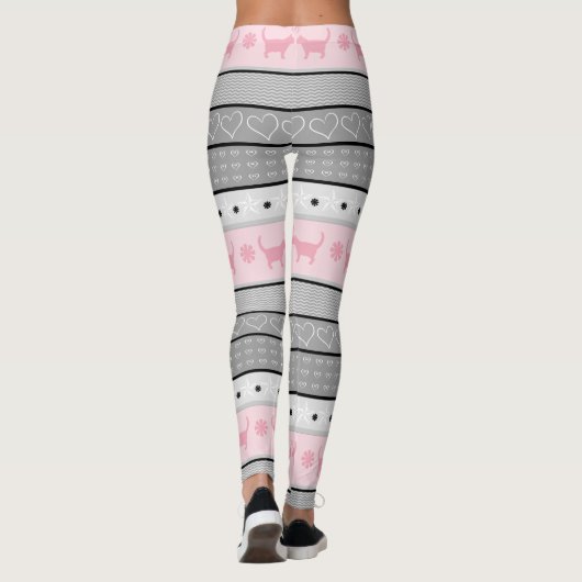 Angemessenes Insel-Katzen-Muster, Grau u. Rosa Leggings (Rückseite)
