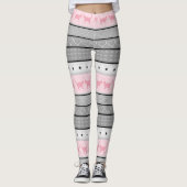 Angemessenes Insel-Katzen-Muster, Grau u. Rosa Leggings (Vorderseite)