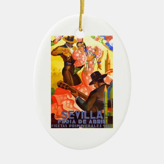 Angemessenes Plakat 1949 Spaniens Sevilla April Keramik Ornament (Vorne)
