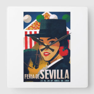 Angemessenes Plakat 1969 Spaniens Sevilla April Quadratische Wanduhr