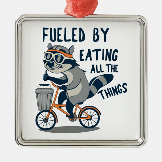 Angenährt durch Essen aller Dinge Racoon-Cycling Ornament Aus Metall (Vorne)