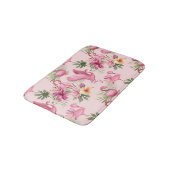 Angenehme rosa Flamingo und exotische Blume Badematte (Schrägansicht)