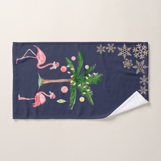 Angenehme rosa Flamingos, Palmschneeflocken Badhandtuch Set (Handtuch)