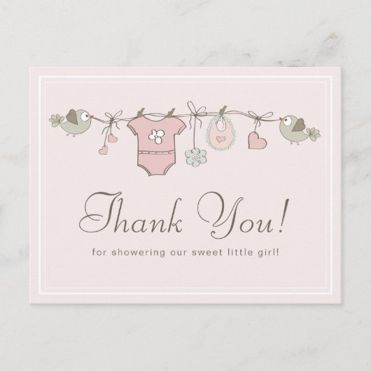Angenehme rosa Wäscheleine | Babydusche Vielen Dan Postkarte (Vorderseite)