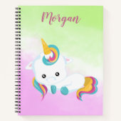Angenehmes Einhorn im grünen und Lila Hintergrund Notizbuch (Vorderseite)