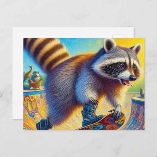 Angenehmes Raccoon Skateboarding Postkarte (Vorne/Hinten)