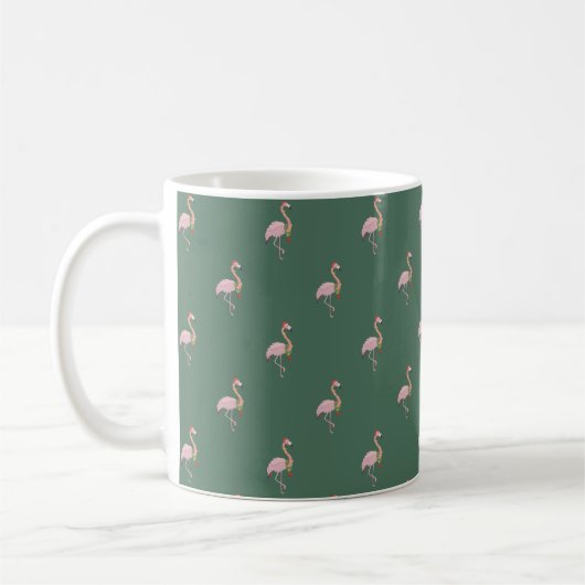 Angenehmes rosa Flamingo mit Weihnachtsmannmütze, Kaffeetasse (Links)