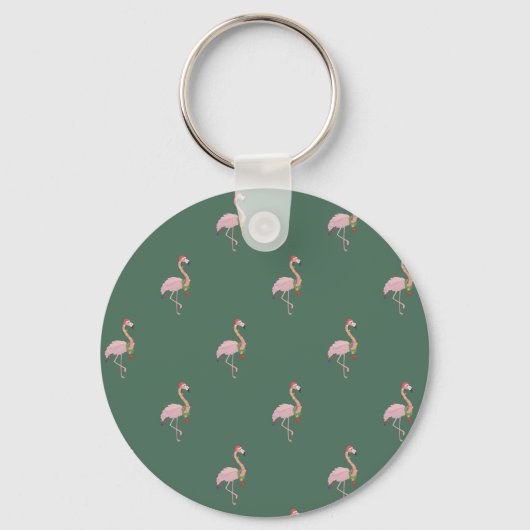 Angenehmes rosa Flamingo mit Weihnachtsmannmütze,  Schlüsselanhänger (Vorderseite)