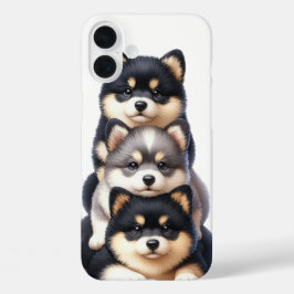 ANGENOMMENER STACK VON SHIBA INU PUPPY HUNGS iPhone 16 PLUS HÜLLE