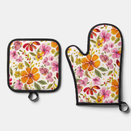 Angepasst Endlich Wasserfarben-Blumenmuster  Ofenhandschuh & Topflappen-Set