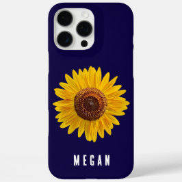 Angepasst Ihren Namen Navy Blue Yellow Sunflower iPhone 16 Pro Max Hülle