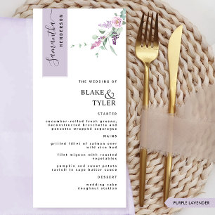 Angepasst mit Gastname, Lavender Floral Wedding Menükarte