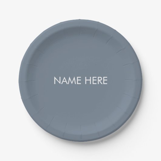 Angepasst mit Name, minimalistischem Schiefer grau Pappteller (Vorderseite)