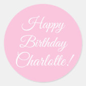 Angepasst mit Namen, Happy Birthday, hellrosa Runder Aufkleber (Vorderseite)