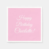 Angepasst mit Namen, Happy Birthday, hellrosa Serviette (Vorderseite)