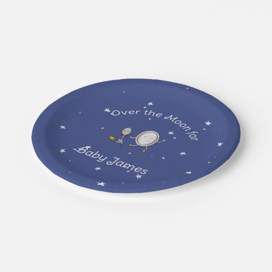 Angepasst über dem Mond, die Diddle-Kinderdusche Pappteller (Schrägansicht)