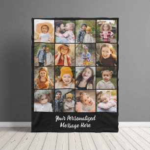 Angepasste 16-Foto-Collage Moderne Familie Text Fleecedecke