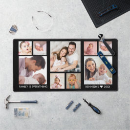 Angepasste 9-Foto Collage Familienname Zitat schwa Schreibtischunterlage