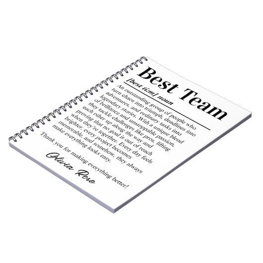 Angepasste Best Team Definition Mitarbeiterbewertu Notizblock (Linke Seite)