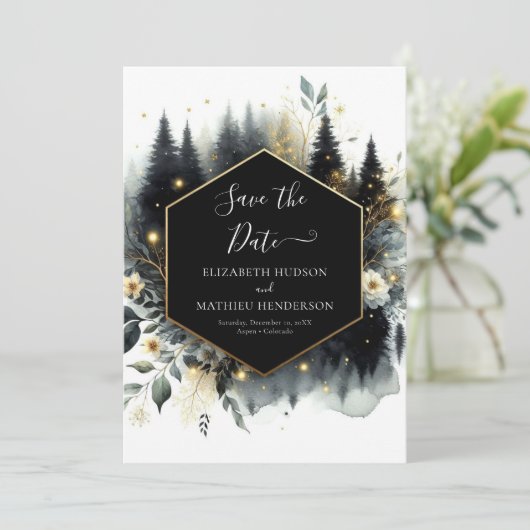 Angepasste, bezaubernde Waldhochzeit Save The Date (Stehend Vorderseite)