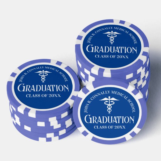 Angepasste blaue Abschlussfeier der medizinischen  Pokerchips (Stapel)