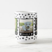 Angepasste drei Fotos mit Namen für schwarze Paw-P Kaffeetasse (Mittel)