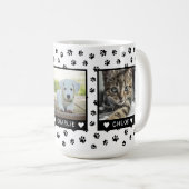 Angepasste drei Fotos mit Namen für schwarze Paw-P Kaffeetasse (VorderseiteRechts)