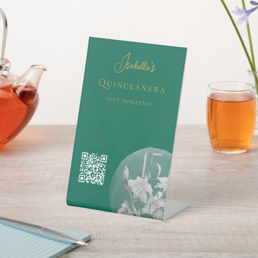 Angepasste Emerald Quinceanera QR Code Cash App Sockelschild (In SItu)