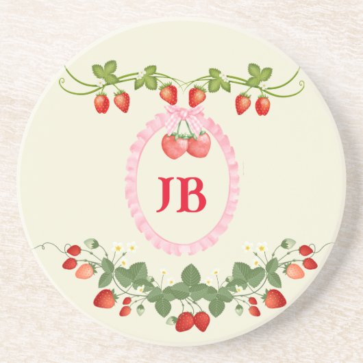 Angepasste Erdbeere Mit Monogramm Getränkeuntersetzer (Vorne)